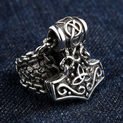 Thor's Hammer Sterling Silver Men's Biker Ring
