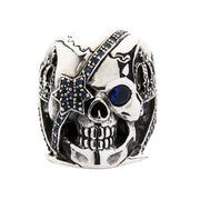 blue sapphire crown pirate men's skull ring